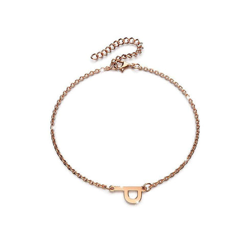 Bold Alphabet Letter Initial Charm Bracelet in Rose Gold Tone